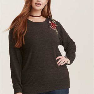 Torrid Grey Rose Patch Hacci Sweatshirt 3X